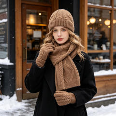 3pcs set plain color corchet hats scarf gloove set winter