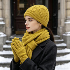 3pcs set plain color corchet hats scarf gloove set winter