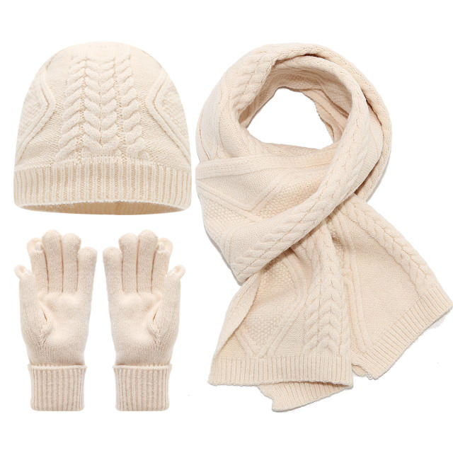 3pcs set plain color corchet hats scarf gloove set winter
