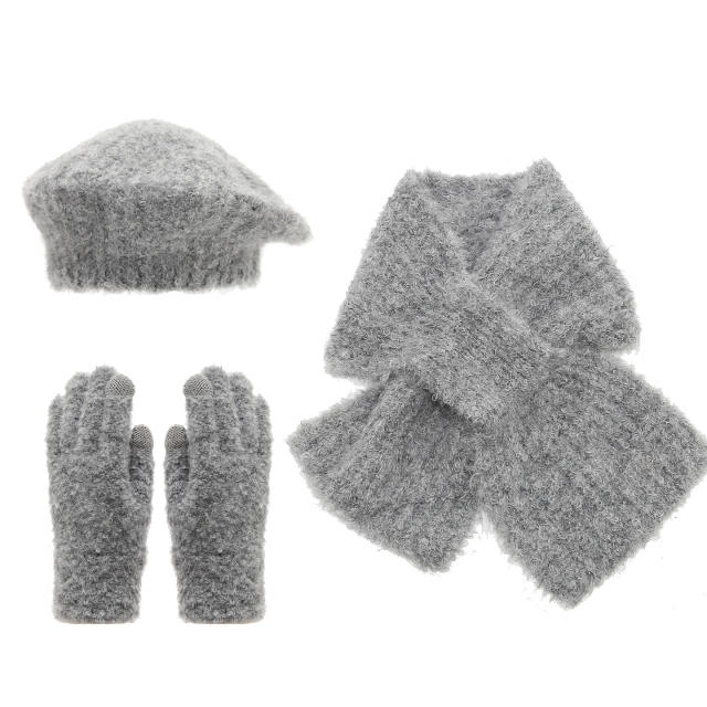 3pcs set popular beret scarf gloove warm set for winter