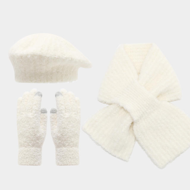 3pcs set popular beret scarf gloove warm set for winter