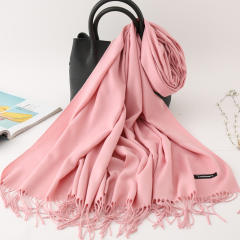 Solid Color Imitation Cashmere Scarf for Women Warm Shawl with Tassels