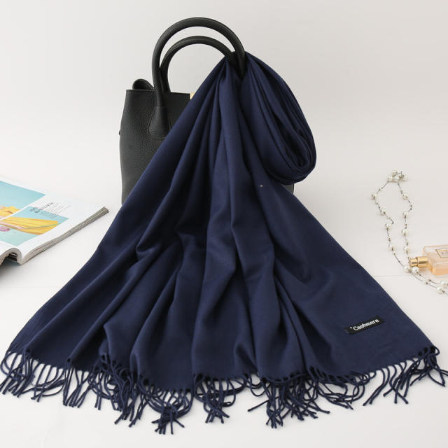 Solid Color Imitation Cashmere Scarf for Women Warm Shawl with Tassels
