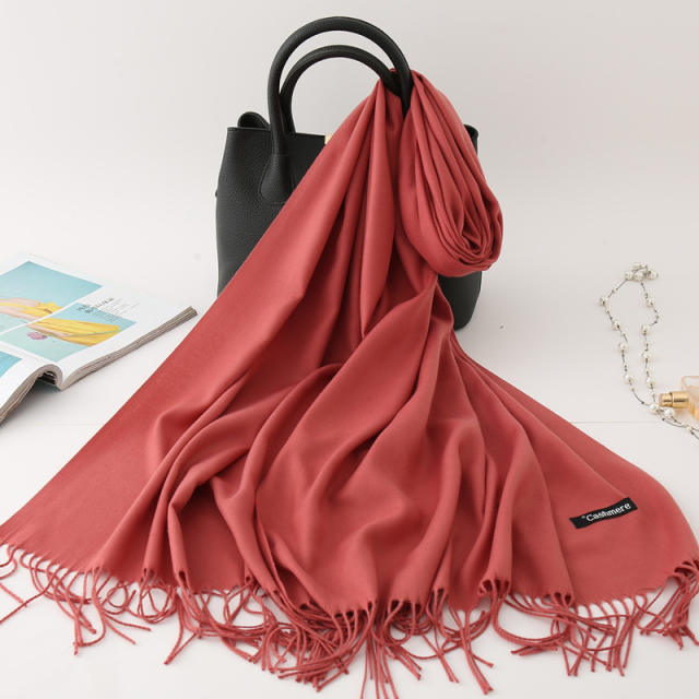 Solid Color Imitation Cashmere Scarf for Women Warm Shawl with Tassels