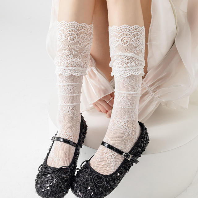 White Lace Socks for Women Summer Thin Breathable Slouch Socks