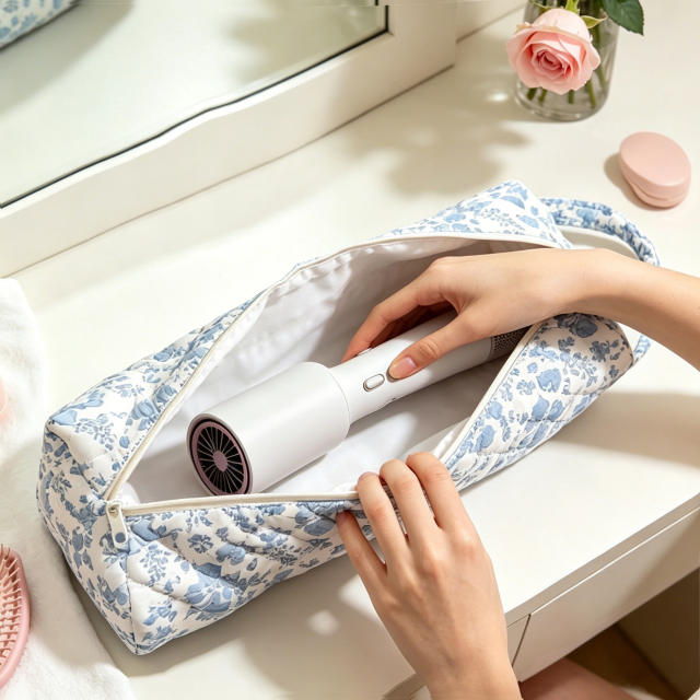 Hair dryer bag with floral patterns large capacity travel storage bag
