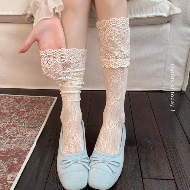 White Lace Socks for Women Summer Thin Breathable Slouch Socks