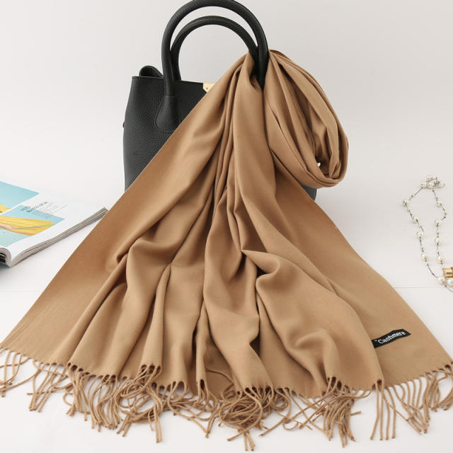 Solid Color Imitation Cashmere Scarf for Women Warm Shawl with Tassels