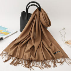 Solid Color Imitation Cashmere Scarf for Women Warm Shawl with Tassels