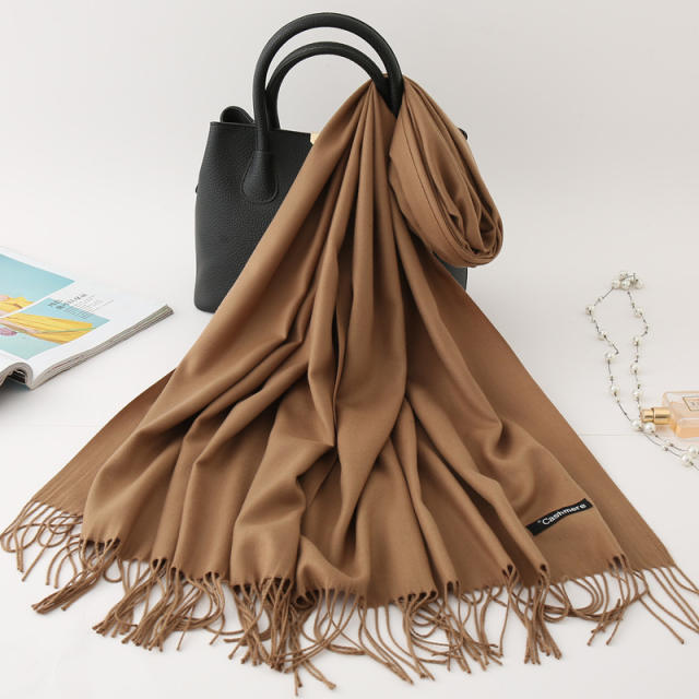 Solid Color Imitation Cashmere Scarf for Women Warm Shawl with Tassels