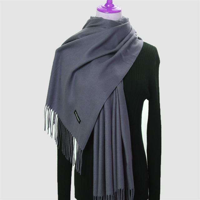 Solid Color Imitation Cashmere Scarf for Women Warm Shawl with Tassels