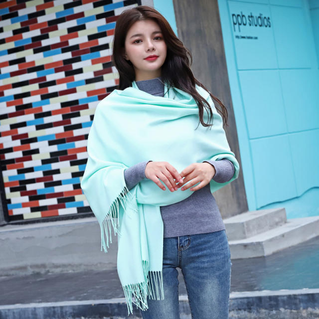 Solid Color Imitation Cashmere Scarf for Women Warm Shawl with Tassels