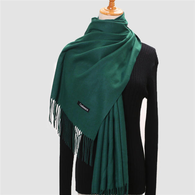 Solid Color Imitation Cashmere Scarf for Women Warm Shawl with Tassels