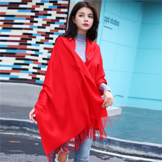 Solid Color Imitation Cashmere Scarf for Women Warm Shawl with Tassels