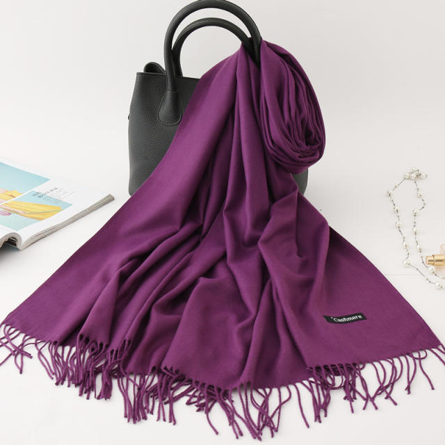 Solid Color Imitation Cashmere Scarf for Women Warm Shawl with Tassels