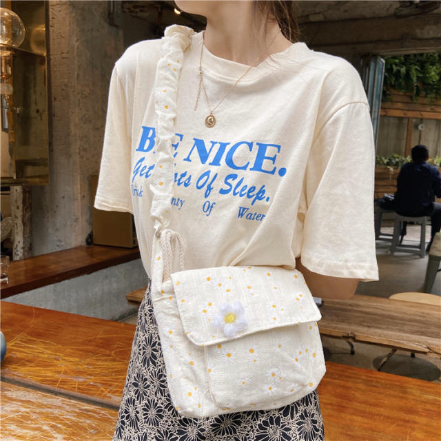 Fresh Daisy Canvas Bag Women's Artistic Shoulder Bag floral crossbody bag