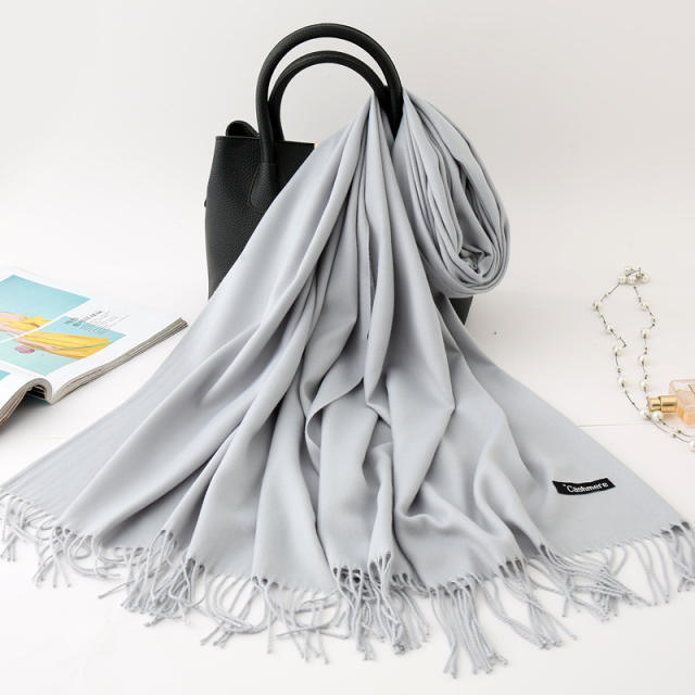 Solid Color Imitation Cashmere Scarf for Women Warm Shawl with Tassels