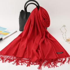 Solid Color Imitation Cashmere Scarf for Women Warm Shawl with Tassels