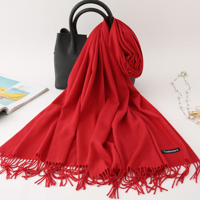 Solid Color Imitation Cashmere Scarf for Women Warm Shawl with Tassels
