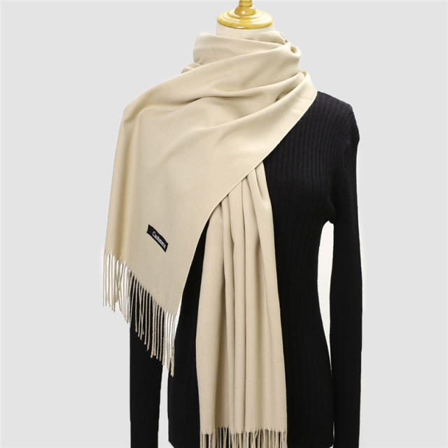 Solid Color Imitation Cashmere Scarf for Women Warm Shawl with Tassels