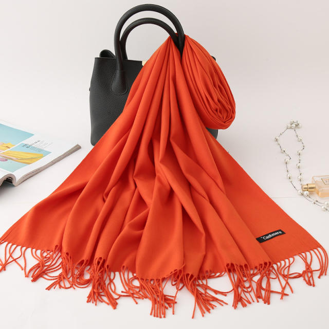 Solid Color Imitation Cashmere Scarf for Women Warm Shawl with Tassels