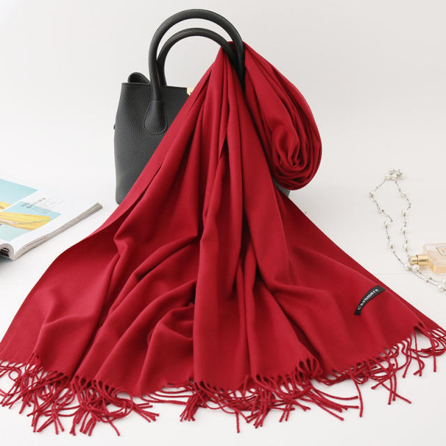 Solid Color Imitation Cashmere Scarf for Women Warm Shawl with Tassels
