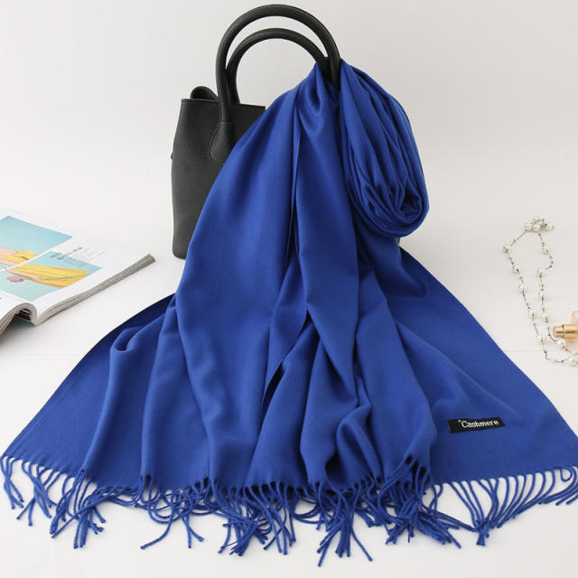Solid Color Imitation Cashmere Scarf for Women Warm Shawl with Tassels