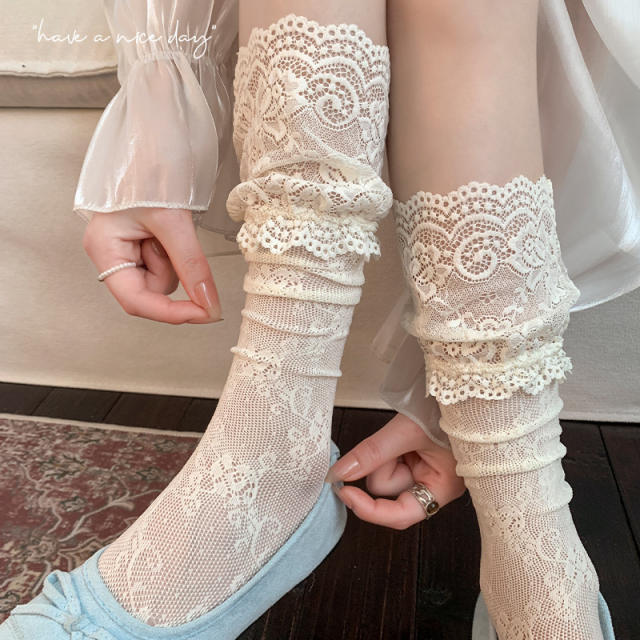 White Lace Socks for Women Summer Thin Breathable Slouch Socks