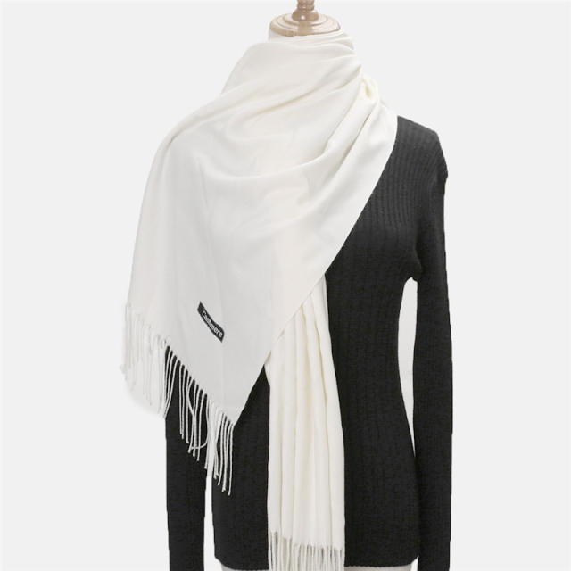 Solid Color Imitation Cashmere Scarf for Women Warm Shawl with Tassels