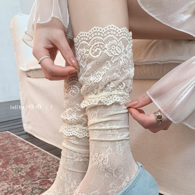 White Lace Socks for Women Summer Thin Breathable Slouch Socks