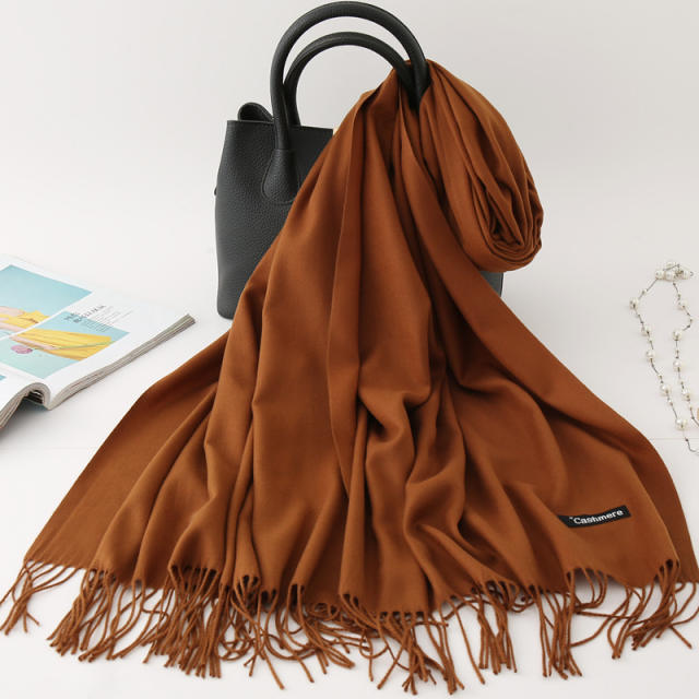 Solid Color Imitation Cashmere Scarf for Women Warm Shawl with Tassels