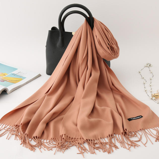 Solid Color Imitation Cashmere Scarf for Women Warm Shawl with Tassels