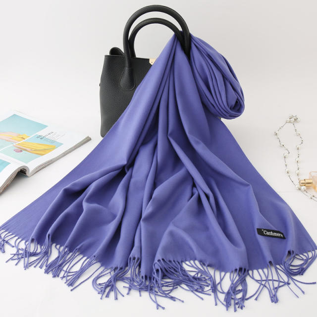 Solid Color Imitation Cashmere Scarf for Women Warm Shawl with Tassels