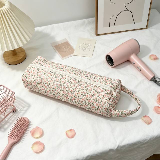 Hair dryer bag with floral patterns large capacity travel storage bag