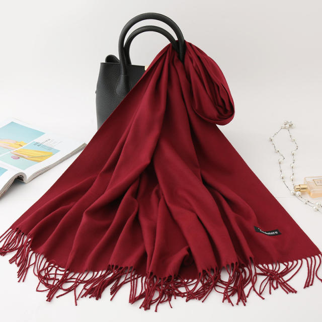 Solid Color Imitation Cashmere Scarf for Women Warm Shawl with Tassels