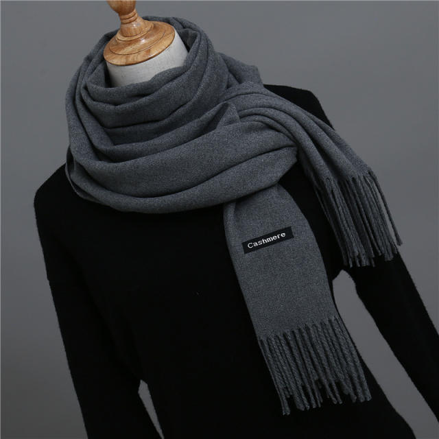 Solid Color Imitation Cashmere Scarf for Women Warm Shawl with Tassels