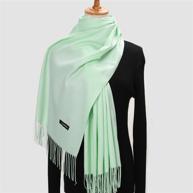 Solid Color Imitation Cashmere Scarf for Women Warm Shawl with Tassels