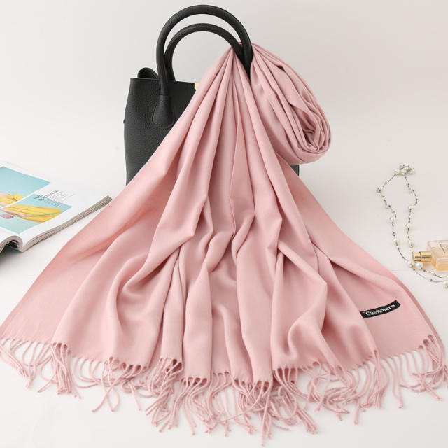Solid Color Imitation Cashmere Scarf for Women Warm Shawl with Tassels