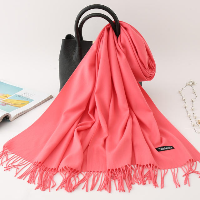 Solid Color Imitation Cashmere Scarf for Women Warm Shawl with Tassels