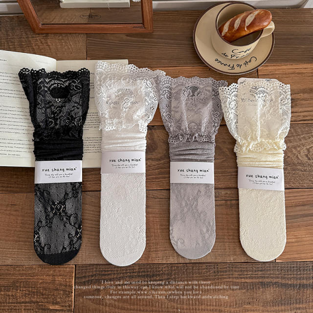 White Lace Socks for Women Summer Thin Breathable Slouch Socks