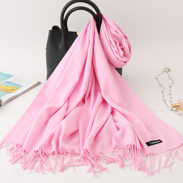 Solid Color Imitation Cashmere Scarf for Women Warm Shawl with Tassels