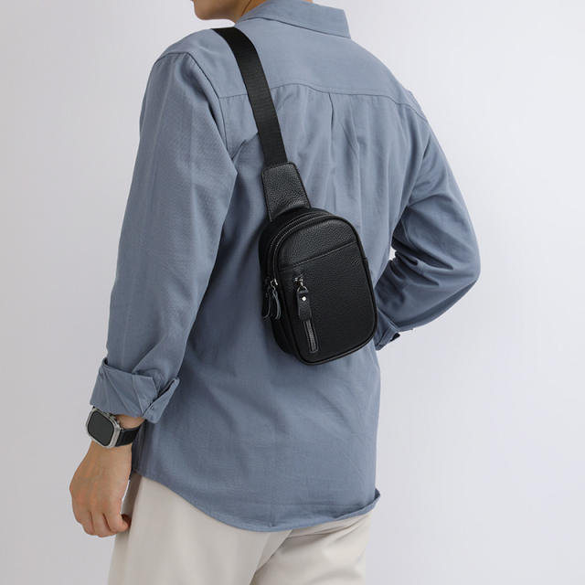 Head layer cowhide men's bag simple men's chest bag