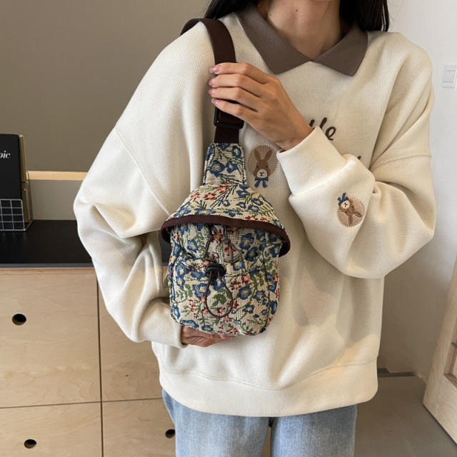 Popular Sweet Flower Women's Crossbody Bag National Style Flower Chest Bag for Women