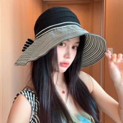 Color-Blocked Stripesd Empty Top Sun Hat for Women summer large brim hat