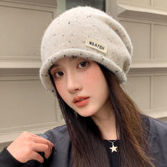 Korean-Style Lettered Rolled-Edge Multicolor Beanie Hat