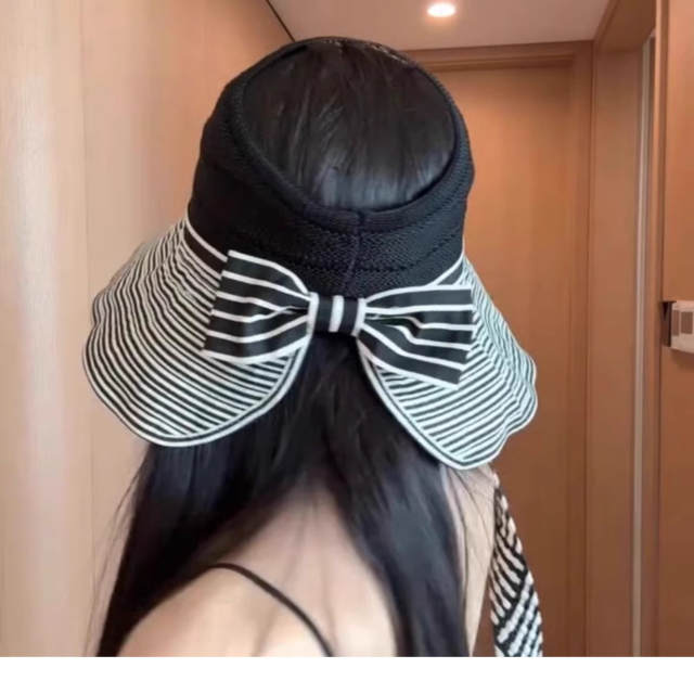Color-Blocked Stripesd Empty Top Sun Hat for Women summer large brim hat