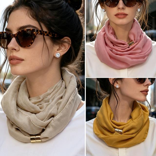 Spring summer new design plain color magnetic snap scarf for women