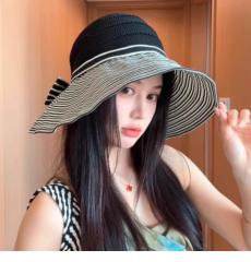 Color-Blocked Stripesd Empty Top Sun Hat for Women summer large brim hat