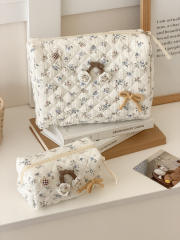 Ins-Style Fresh Floral Makeup Bag Three-Piece Set Quilted Fabric Handbag