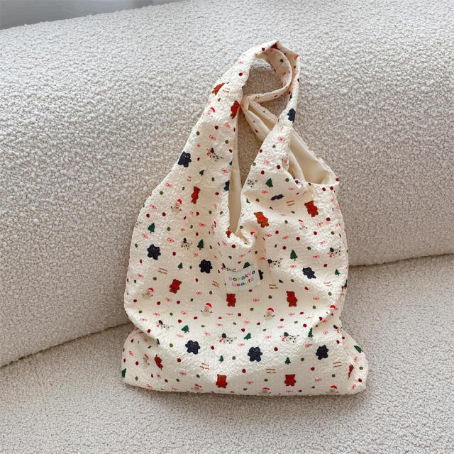 Autumn and Winter Korean Style Sweet Cartoon Bear Embossed Shoulder Bag Daily All-match Student Underarm Vest Bag for Women